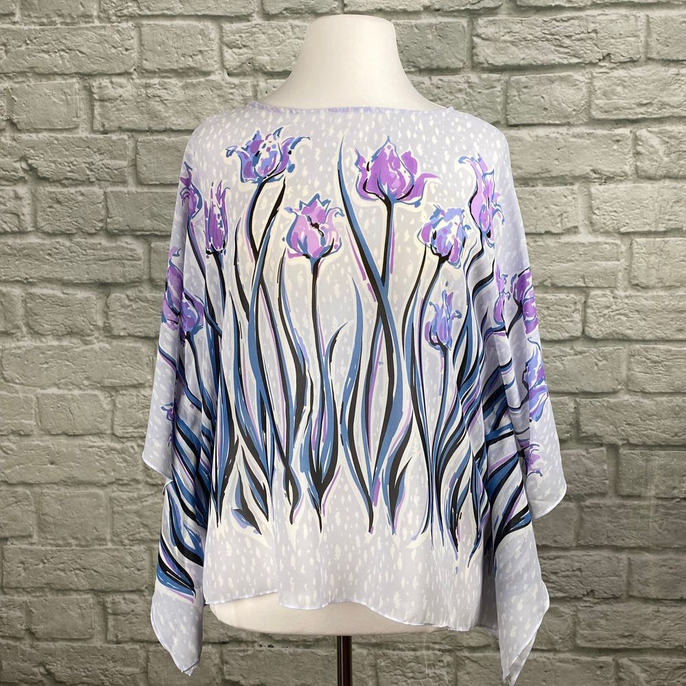 Bob Mackie Blue Purple Floral Caftan Top